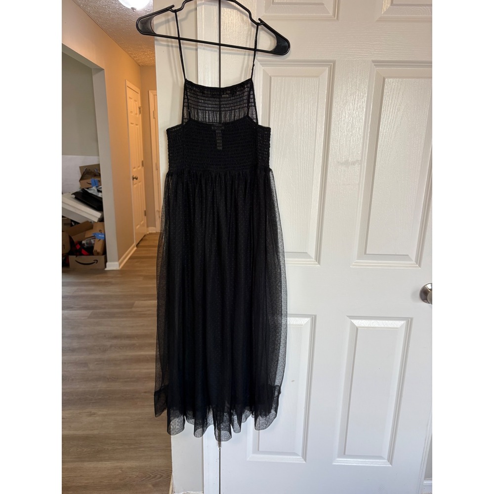 Intimately Free People Black Swiss Dot Tulle Smocked Midi Dress Small